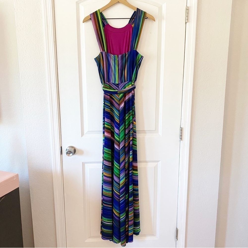 MUSE Striped Jersey Halter Maxi Dress Colorful Rainbow Artsy - Picture 4 of 9